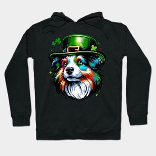 Miniature American Shepherd Enjoys Saint Patrick's Day Hoodie